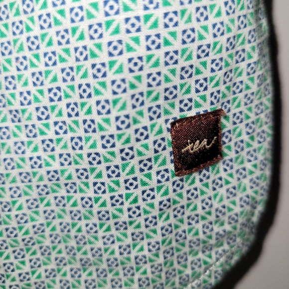 🔷️ Tea Collection Green Blue Geometric Print Button Front Cotton Shirt Boys 2T - Picture 5 of 5